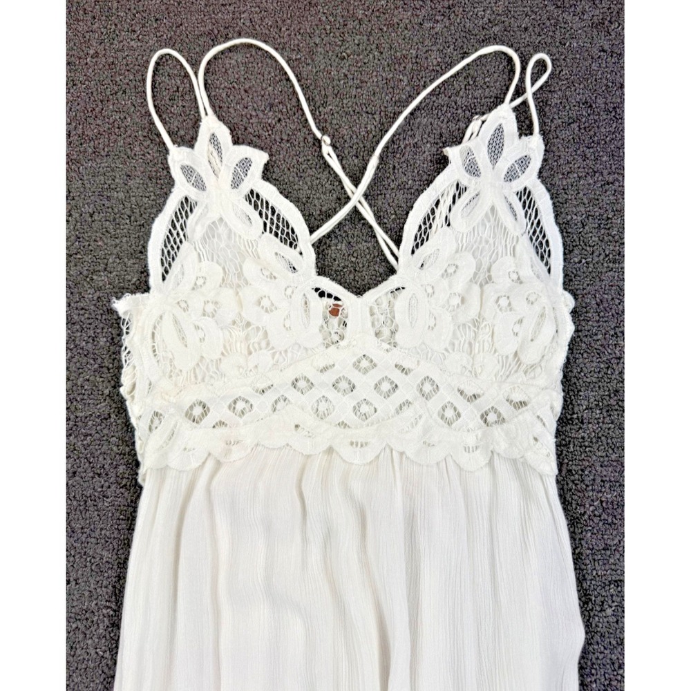 Free People One Adella Slip Dress crochet lace handkerchief hem charcoal size XS - Picture 2 of 9